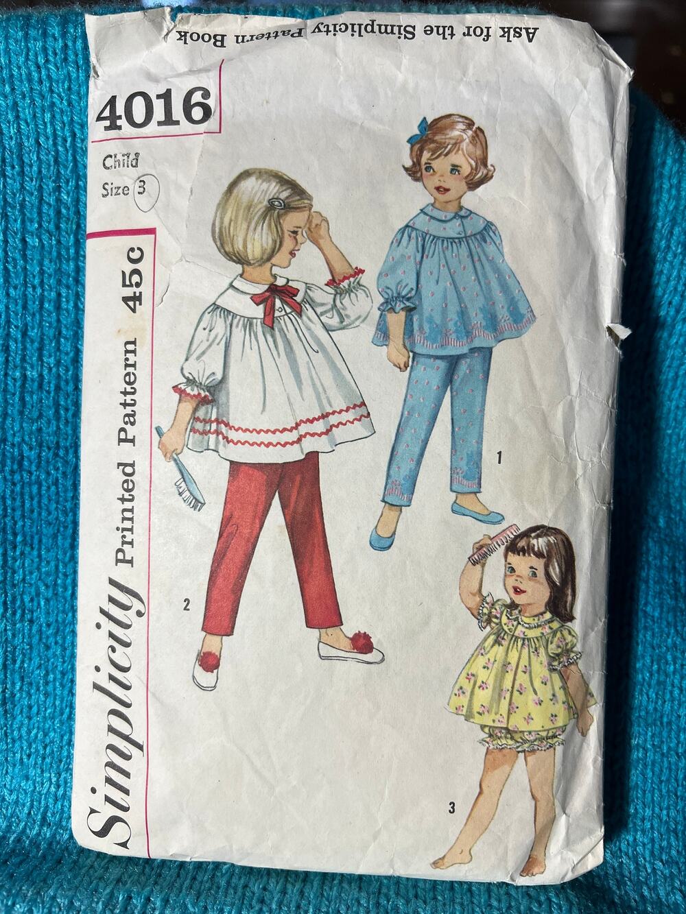 McCalls 4016 pattern girls pajama top pants shots 1950s size 3